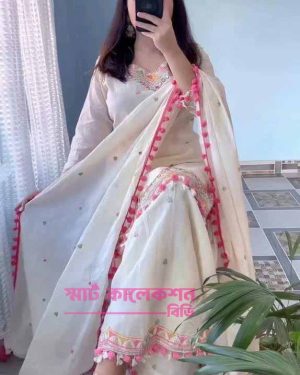Stitched Arong Cotton 3 Piece Set (TG_White_D)